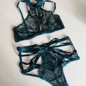 Victoria's Secret Designer Fashion Show 2016 Strappy Teal 36C Bra & L Thong Set